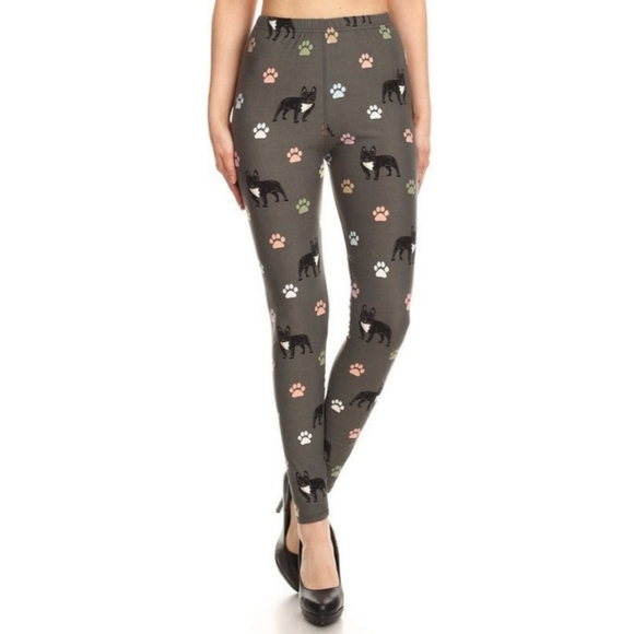 FRENCH bulldog print full length Leggings Size 12-20 NWT - Picture 1 of 4